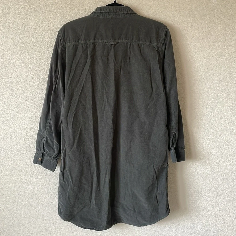 Corduroy Shirt Dress Velvet Heart Tunic Women’s M Green Button Front Fall - Desc
